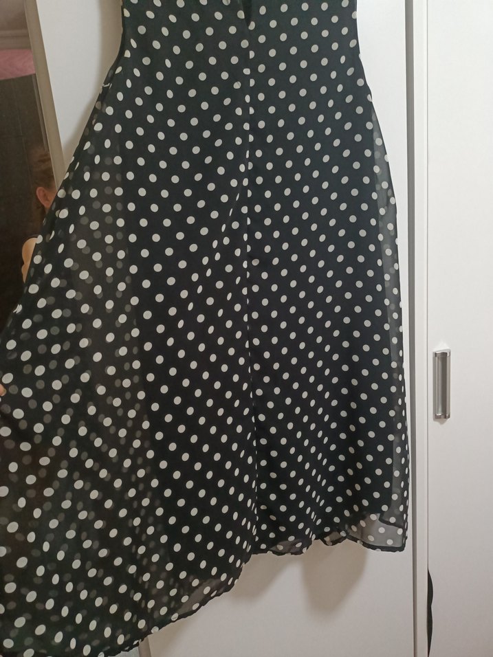 Puantiye Desenli Siyah şifon  Elbise - Görsel 3