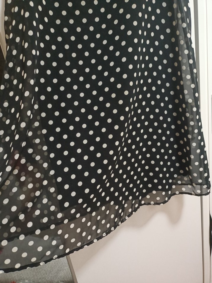 Puantiye Desenli Siyah şifon  Elbise - Görsel 4