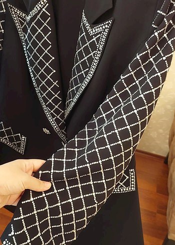 Diğer Düğmeli Siyah Kadın Uzun Takım Elbise