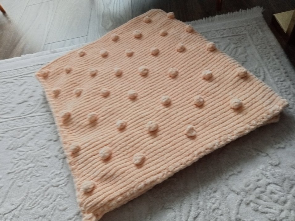 pudra Örgü bebek Battaniyesi kadife ipten - Görsel 2