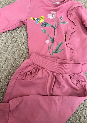 Civil Pembe Nakışlı Uzun Kollu Bebek Kız Takımı