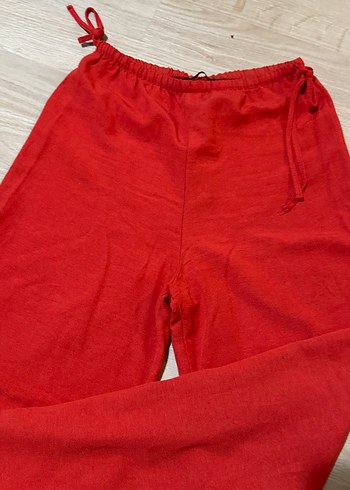 Kırmızı Rahat Kesim Keten Kadın Pantolon - Görsel 2