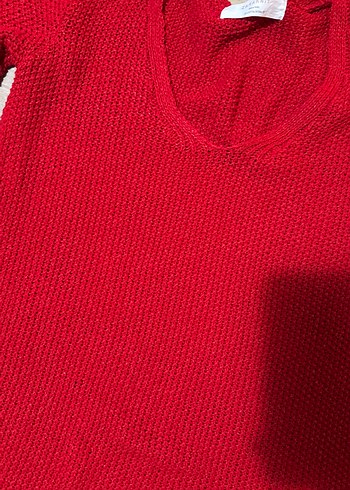 Kadın Kırmızı Triko Uzun Kollu Kazak - Görsel 2