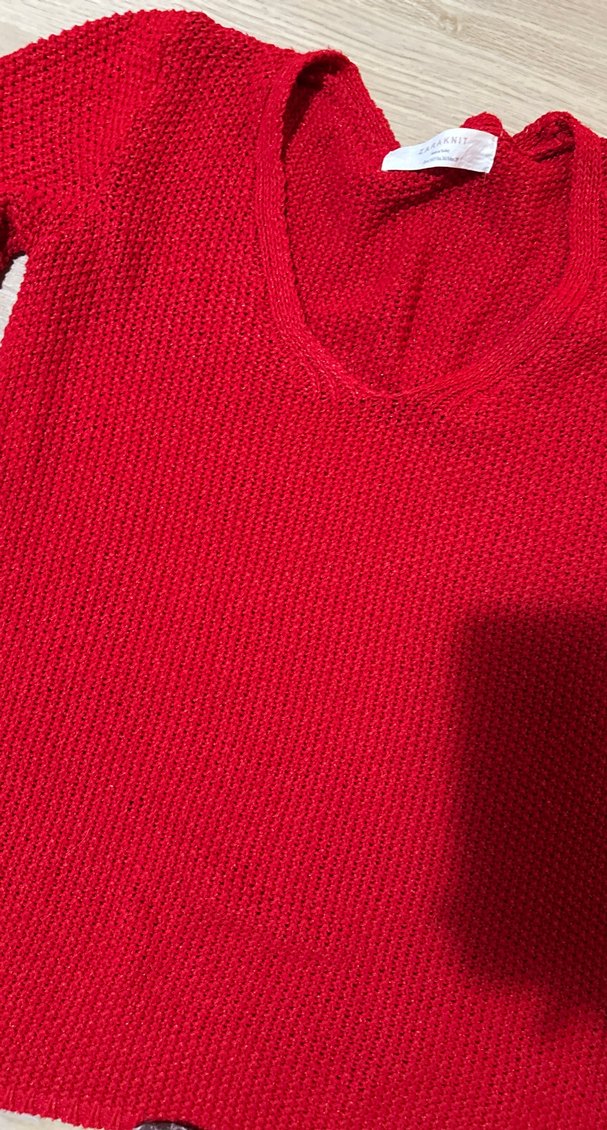 Kadın Kırmızı Triko Uzun Kollu Kazak - Görsel 2