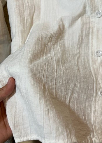 Düğmeli Beyaz Keten Kadın Gömlek - Görsel 3