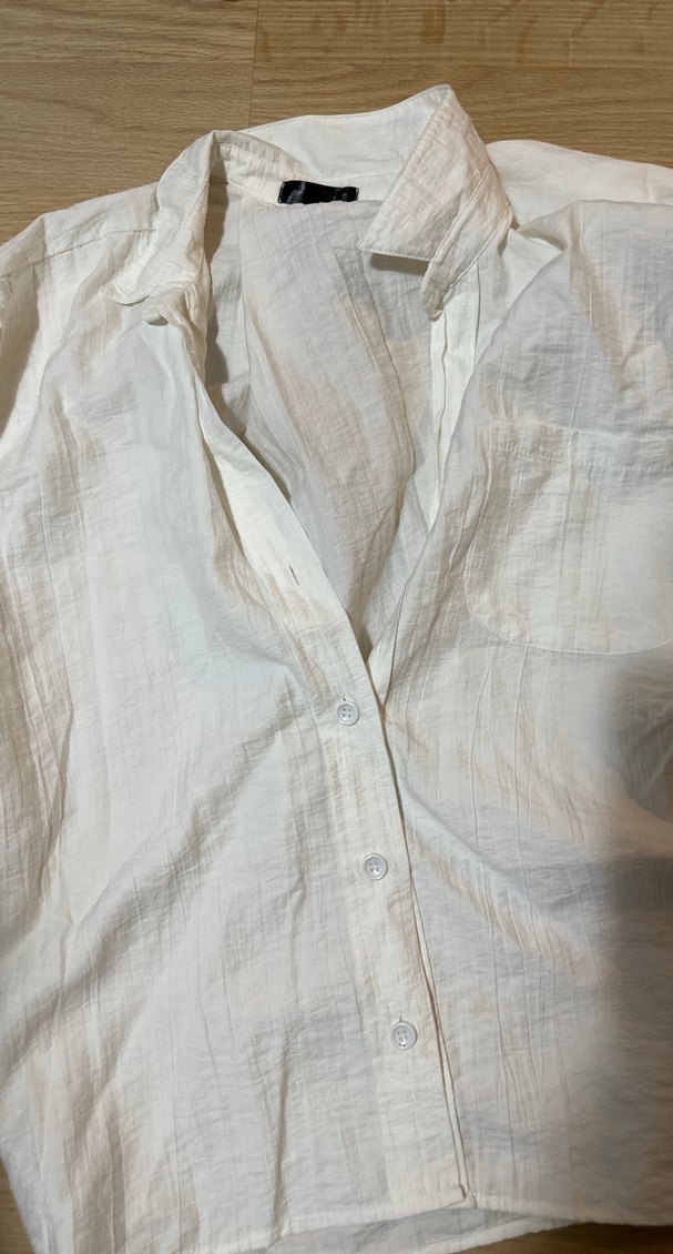 Düğmeli Beyaz Keten Kadın Gömlek - Görsel 2