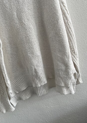 Bohem Tarzı Beyaz Yüksek Yakalı Örgü Kazak - Görsel 3