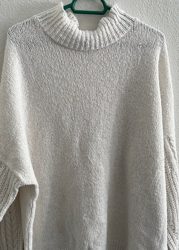 Bohem Tarzı Beyaz Yüksek Yakalı Örgü Kazak - Görsel 4