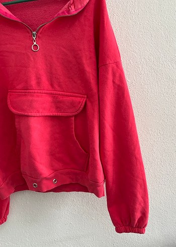 Kadın Kırmızı Fermuarlı Sweatshirt - Görsel 2