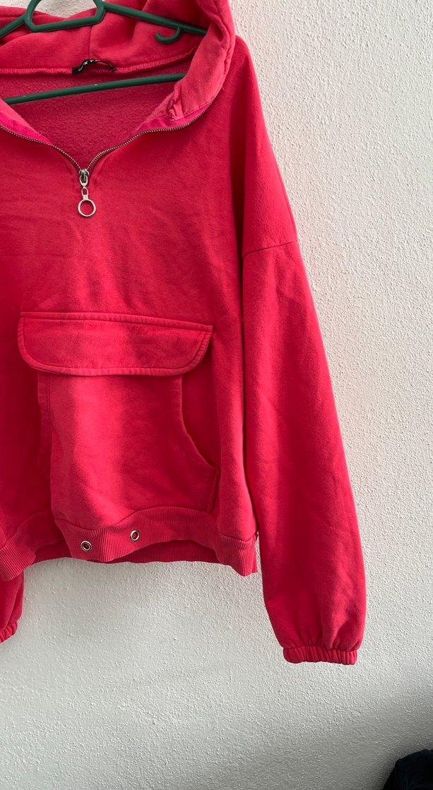 Kadın Kırmızı Fermuarlı Sweatshirt - Görsel 2