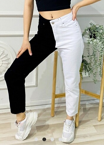 Siyah beyaz mom fit jean