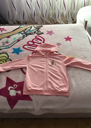Kız Çocuk Pembe Kapüşonlu Fermuarlı Ceket