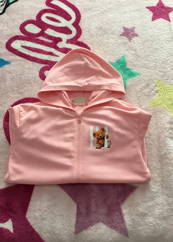 9 Yaş Beden pembe Renk Kız Çocuk Pembe Kapüşonlu Fermuarlı Ceket