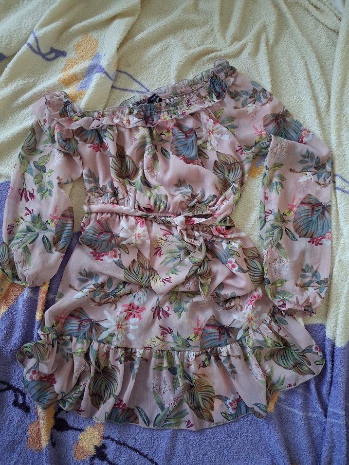 Pembe Çiçek Desenli midi elbise - Görsel 2