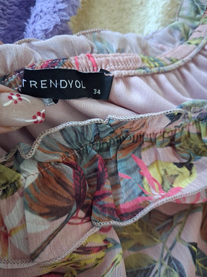 Pembe Çiçek Desenli midi elbise - Görsel 4