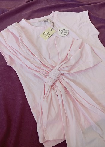 Pembe Keten Drapeli Bluzu