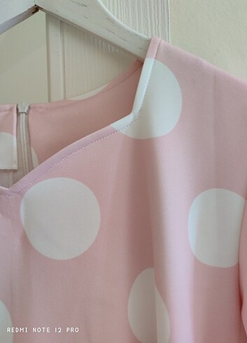 Pembe beyaz puanlı sıfır elbise - Görsel 5
