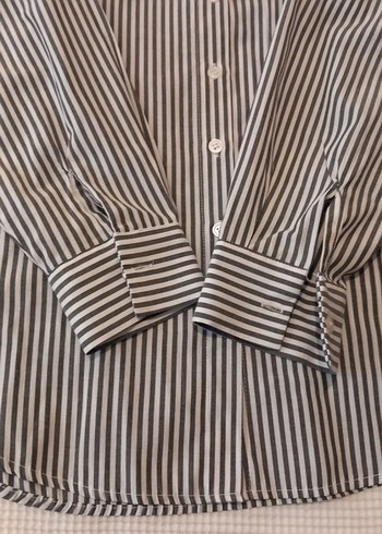 Kadın Gri Beyaz Çizgili Uzun Kollu Gömlek - Görsel 7