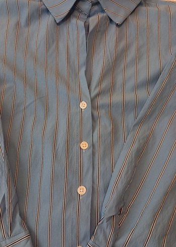 Mavi Düğmeli Uzun Kollu Kadın Gömlek - Görsel 4