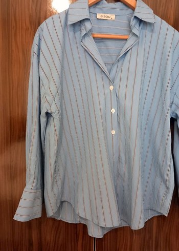 Mavi Düğmeli Uzun Kollu Kadın Gömlek - Görsel 2