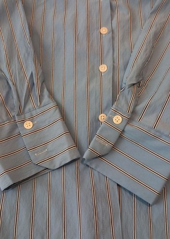 Mavi Düğmeli Uzun Kollu Kadın Gömlek - Görsel 5