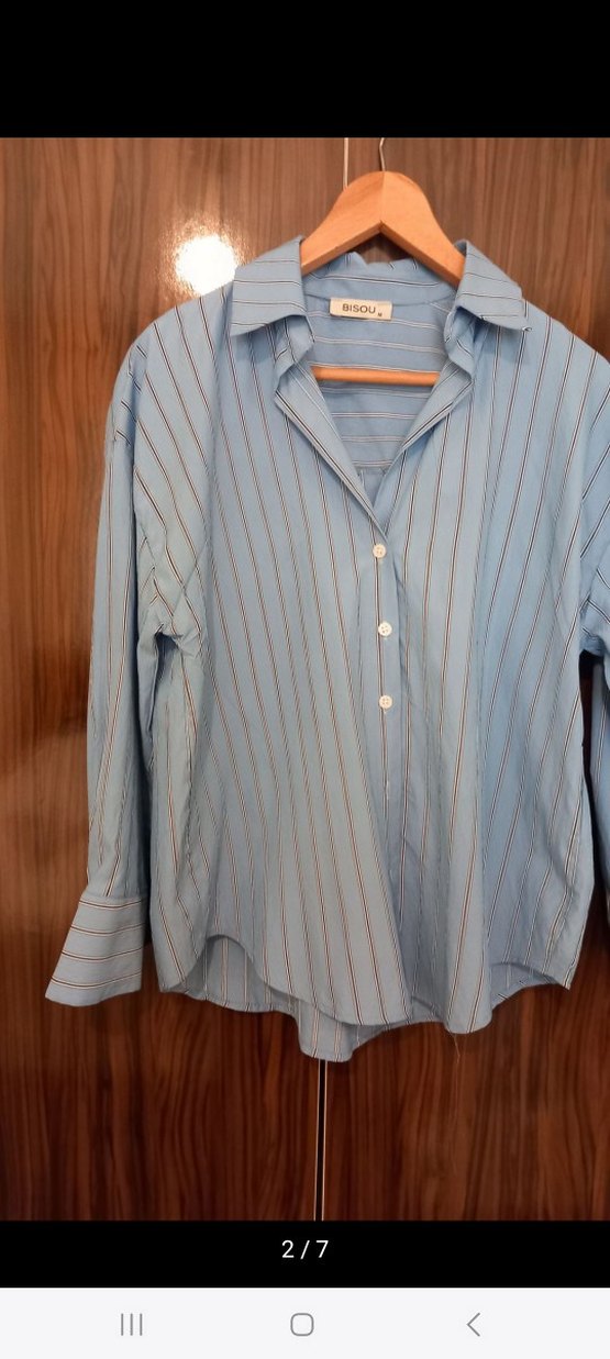 Mavi Düğmeli Uzun Kollu Kadın Gömlek - Görsel 2