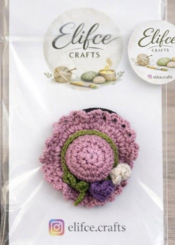 Mor Örgü Çiçekli Şapka Model Lastik Toka - Görsel 2