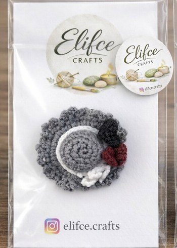 Gri Örgü Nakışlı Şapka Model Lastik Toka - Görsel 2