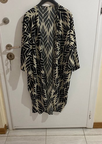 Siyah Zebra Desenli Uzun Bohem Kadın Kimono
