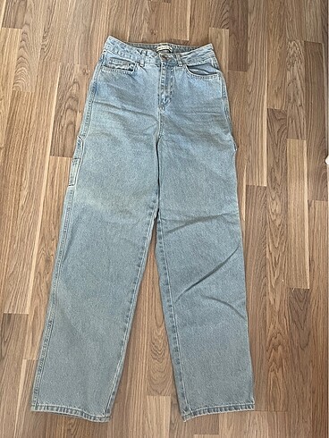 kargo cep detaylı wide straight leg jean kot