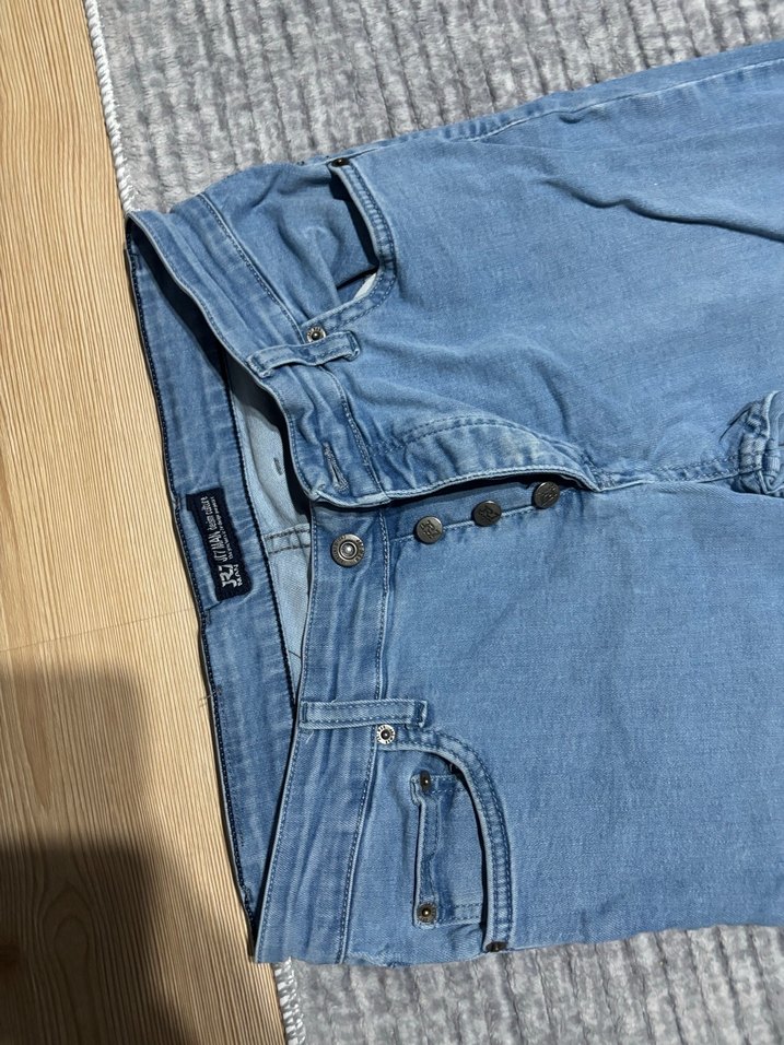 Düğmeli Erkek Mavi Denim Pantolon - Görsel 2
