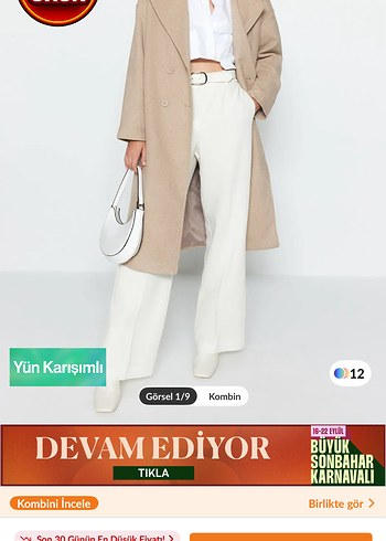 Bej Yün Karışımlı Uzun Kaban