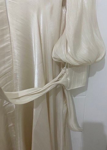 Bej Uzun Kollu Drapeli Nikah Elbisesi - Görsel 6