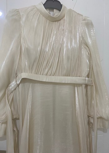 Bej Uzun Kollu Drapeli Nikah Elbisesi - Görsel 7