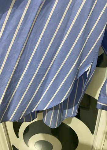 Mavi Çizgili Uzun Kollu Kadın Gömlek - Görsel 4