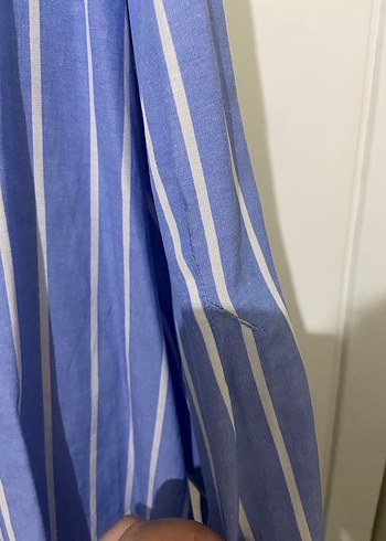 Mavi Çizgili Uzun Kollu Kadın Gömlek - Görsel 3