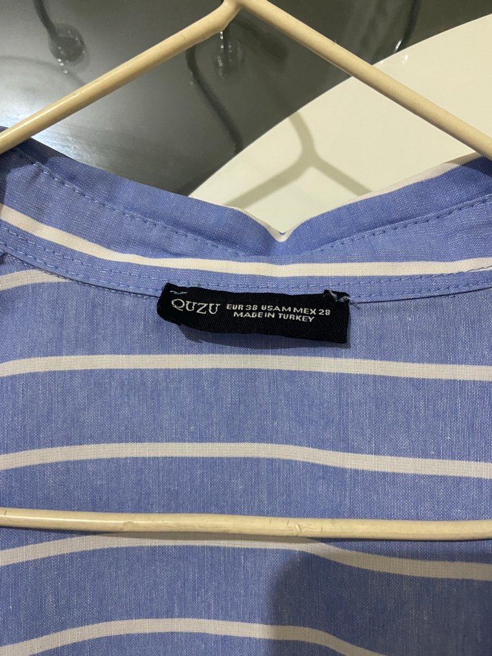 Mavi Çizgili Uzun Kollu Kadın Gömlek - Görsel 2