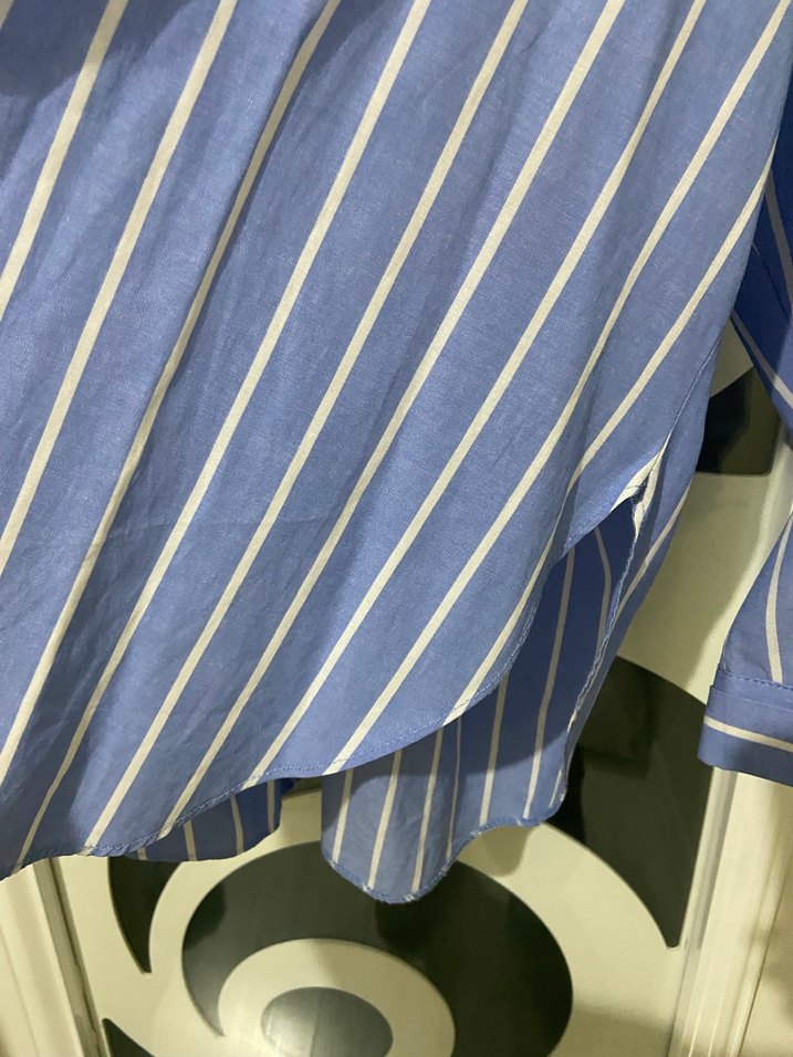 Mavi Çizgili Uzun Kollu Kadın Gömlek - Görsel 4