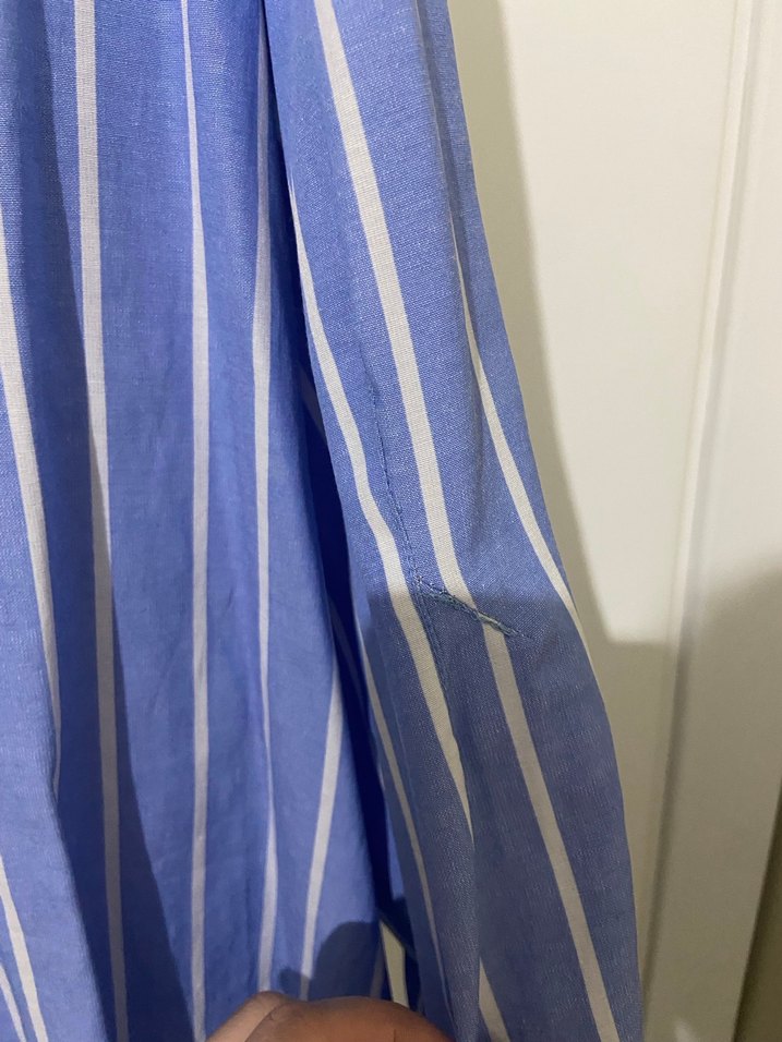 Mavi Çizgili Uzun Kollu Kadın Gömlek - Görsel 3
