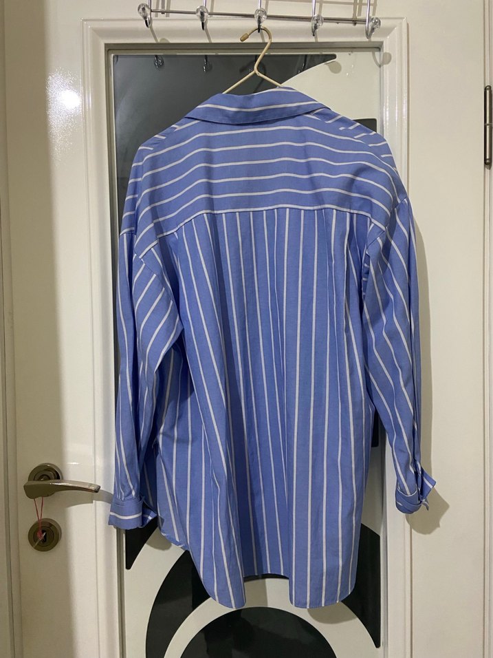 Mavi Çizgili Uzun Kollu Kadın Gömlek - Görsel 5