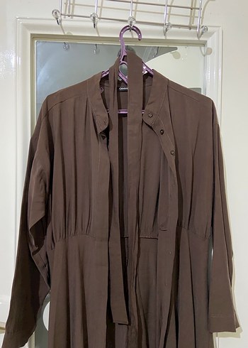 Drapeli Kahverengi Uzun Kadın Elbise - Görsel 2