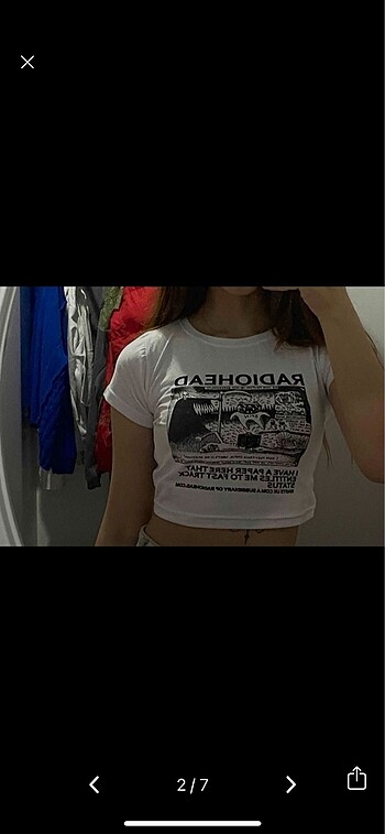 radiohead dar kısa kollu crop