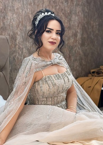 Straplez Drapeli Bej Etnik Nişan Elbisesi