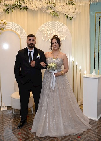 Abiye Straplez Drapeli Bej Etnik Nişan Elbisesi