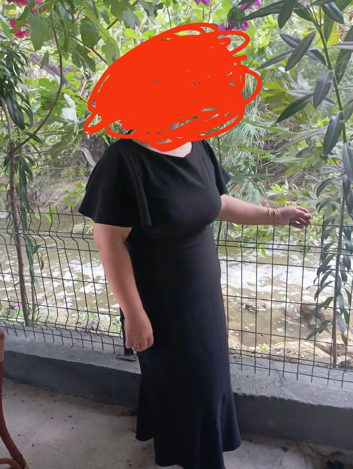 Siyah Uzun Drapeli Kadın Elbise - Görsel 2