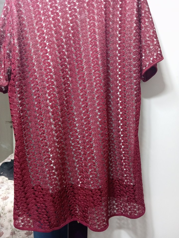 Bordo Dantel Detaylı Kadın tişört - Görsel 3