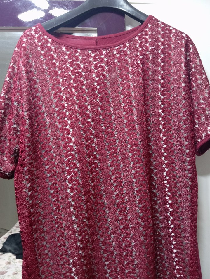 Bordo Dantel Detaylı Kadın tişört - Görsel 2