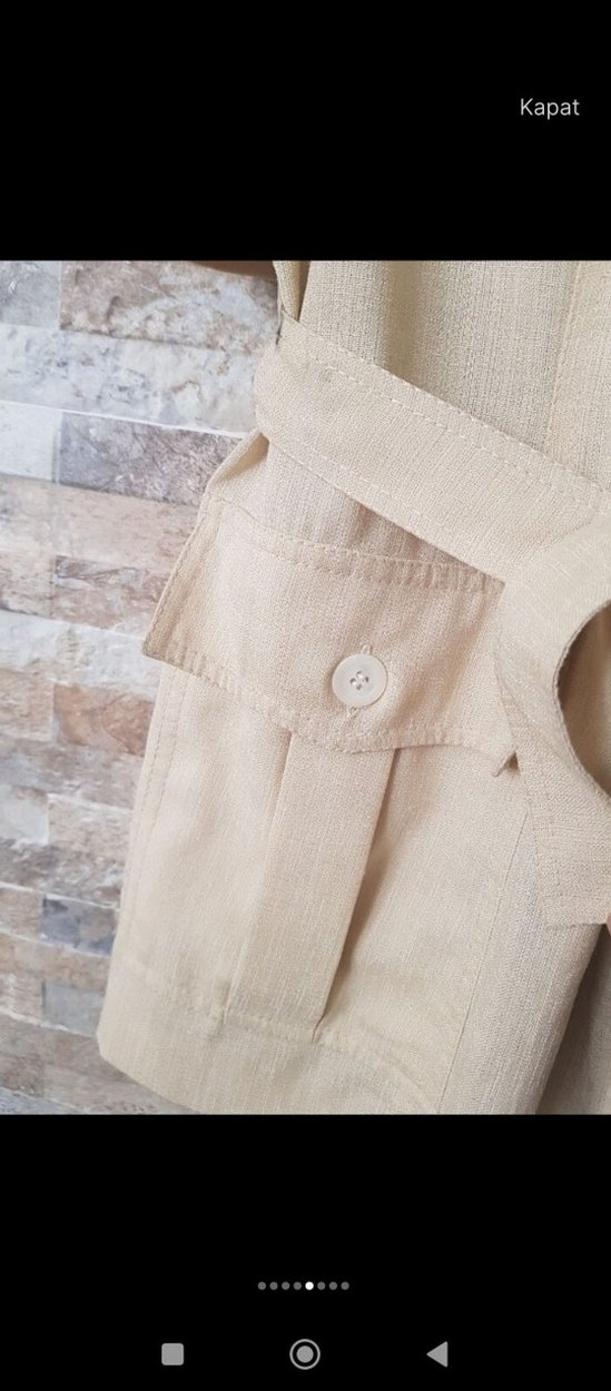 Bej Kemerli Midi Keten Kadın Ceket - Görsel 2