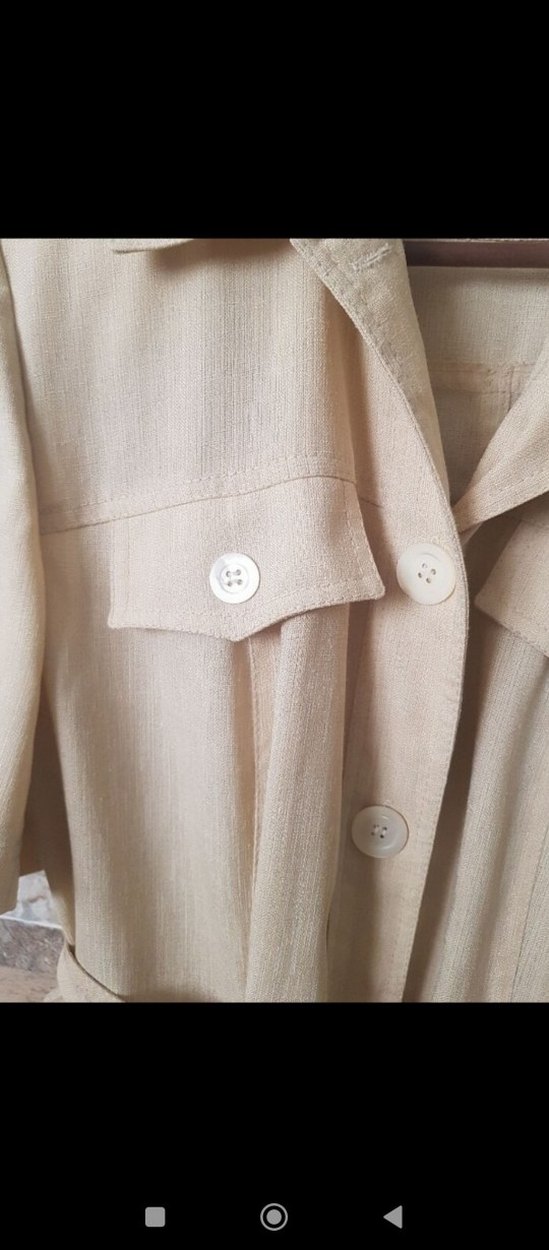 Bej Kemerli Midi Keten Kadın Ceket - Görsel 4