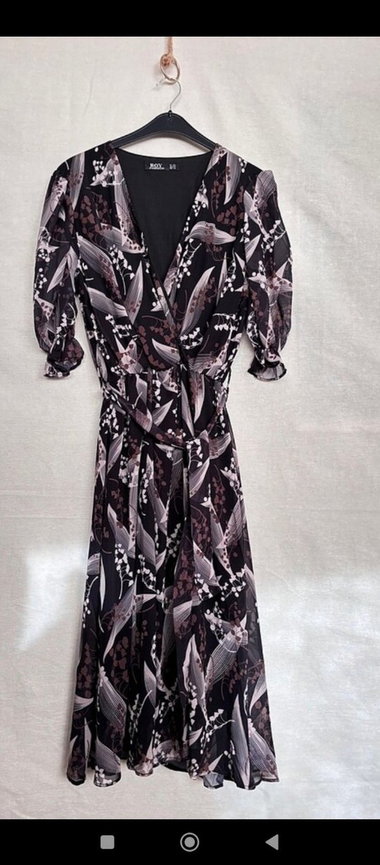 Mor Desenli Uzun şifon Kadın Elbise - Görsel 3